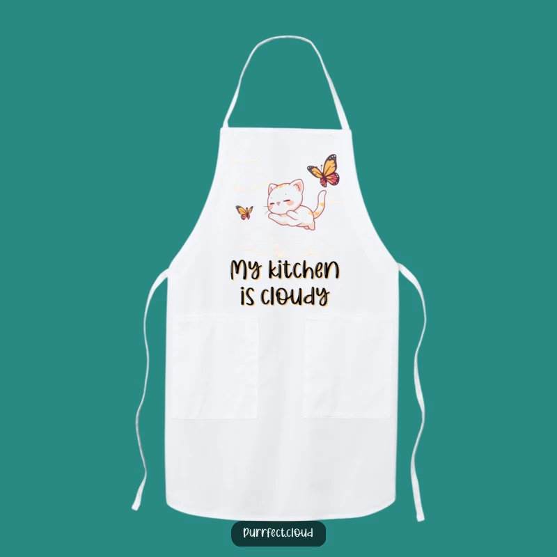Funny Cat Butterfly Clouds Apron: Cook with Whimsy and Playful Charm