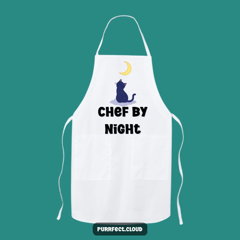 Funny Cat Moon Apron - Silhouette Chef's Celestial Accessory