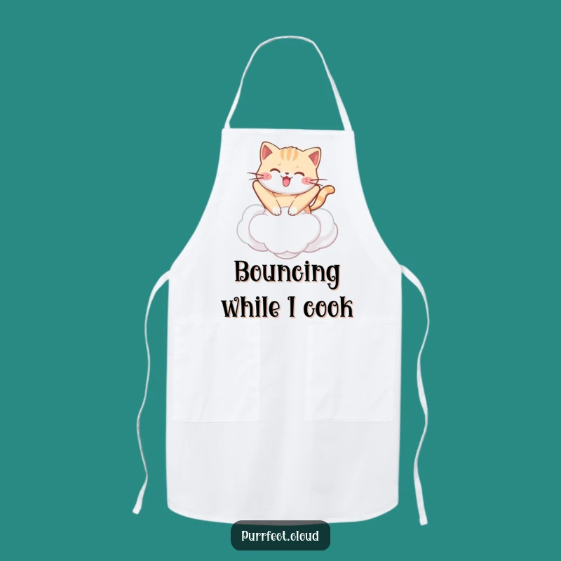 Funny Kawaii Cat Cloud Apron: Kitchen Fun with Bouncing Feline, Great Funny Gift