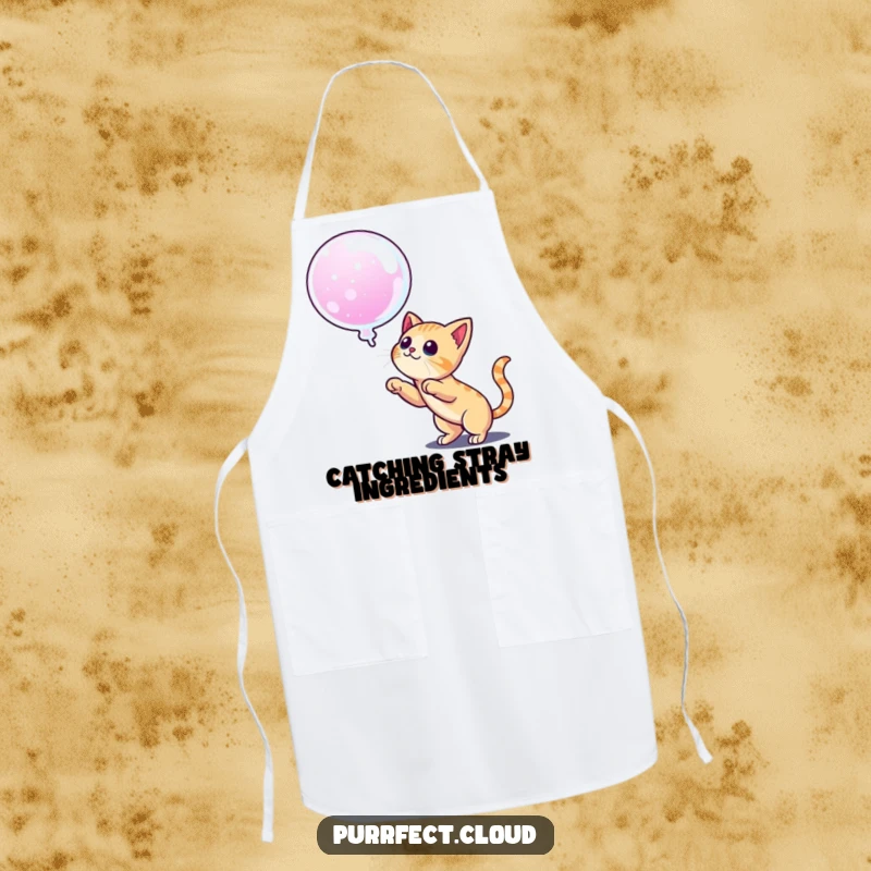 Funny apron with a cat ready to pounce on a dream bubble, ideal for cooks who enjoy humor and a determined approach.