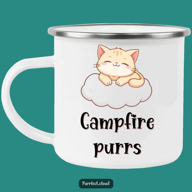 Funny Purring Cat Cloud Camping Mug - Relaxed Adventures