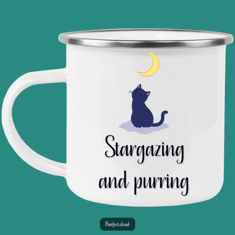 Funny Cat Moon Camping Mug - Silhouette Celestial Adventure