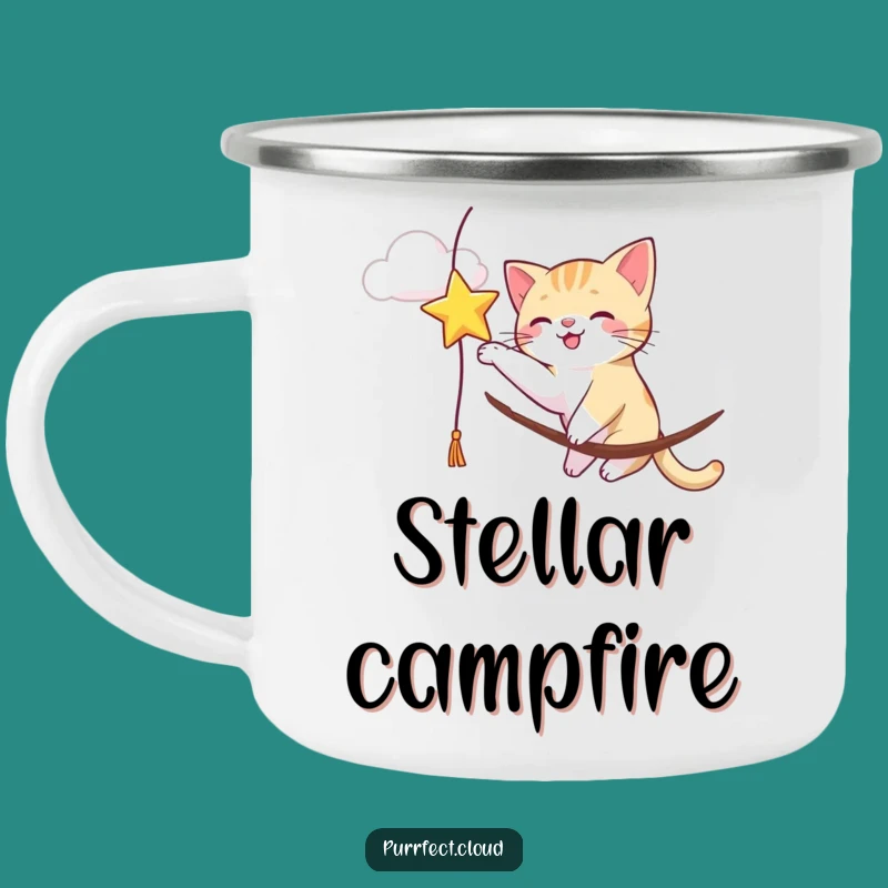 Funny Cat Star Batting Camping Mug: Cosmic Comfort for Outdoor Fun