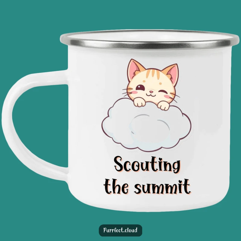 Funny Curious Cat Camping Mug: Sip Your Adventure with Feline Wonder