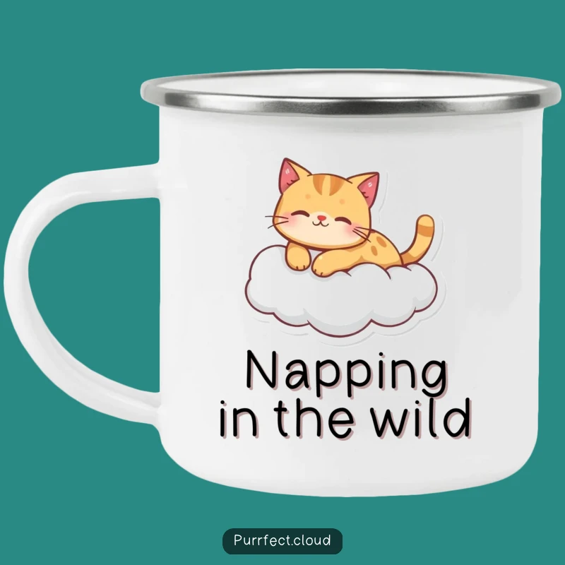Funny Ginger Cat Cloud Camping Mug: Peaceful Sips for Your Adventures