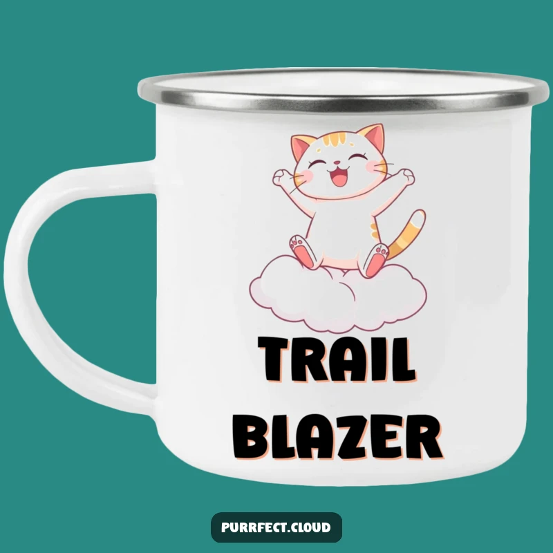 Funny Joyful Cat Cloud Camping Mug - Adventurous Outdoor Fun