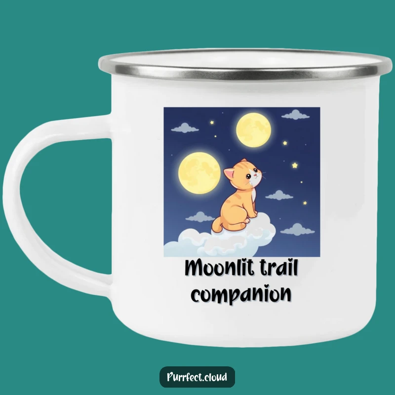 Funny Moon Gazing Cat Cloud Camping Mug - Celestial Outdoor Gift