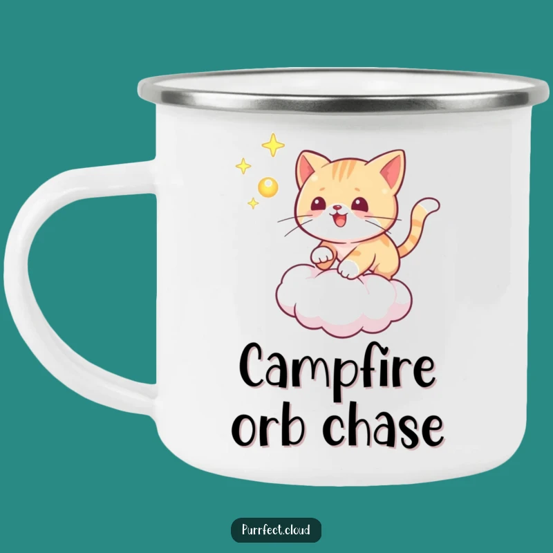 Funny Playful Cat Orb Camping Mug: Durable Feline Chase Mug for Adventures