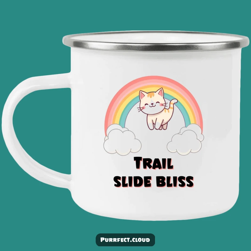 Funny Rainbow Sliding Cat Camping Mug - Adventure in Every Sip