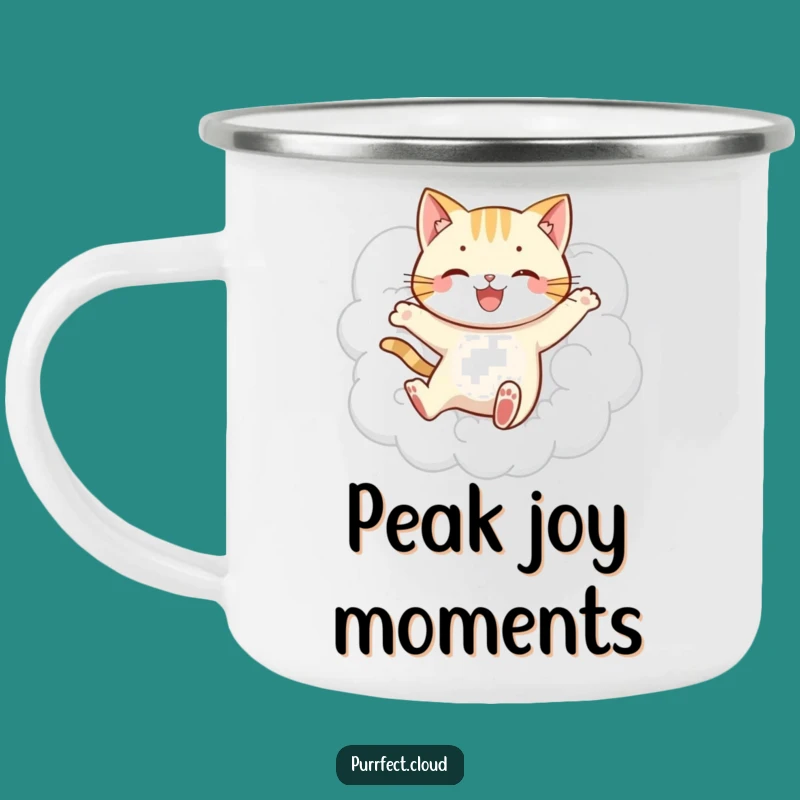Funny Jumping Cat Cloud Camping Mug - Adventure in Every Leap
