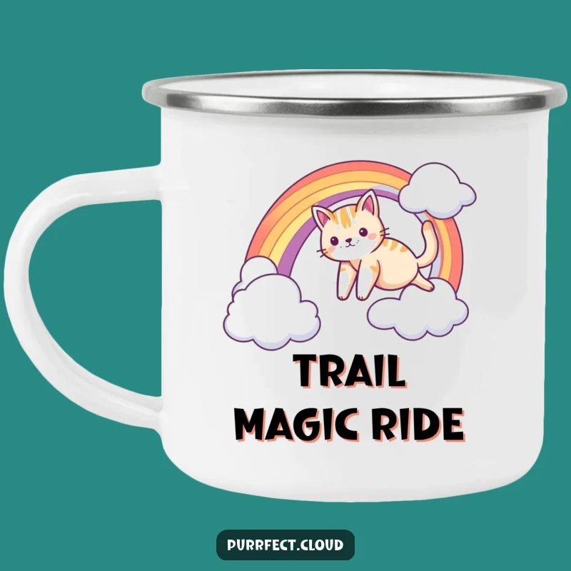 Funny Cat Rainbow Camping Mug - Whimsical Feline Outdoor Drinkware