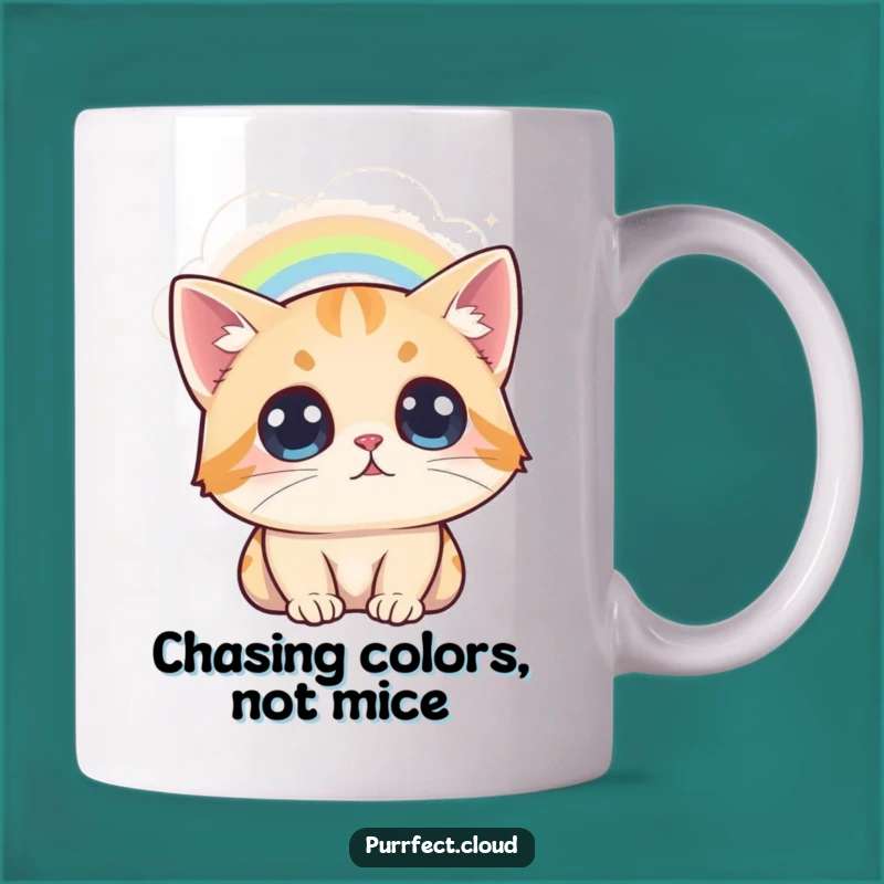 Funny Wide-Eyed Cat Rainbow Mug: Awestruck Feline, Magical & Hopeful Gift