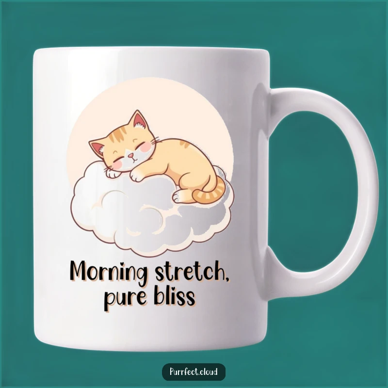 Funny Contented Cat Cloud Mug: Stretching Feline Bliss, Cozy & Relaxed Gift