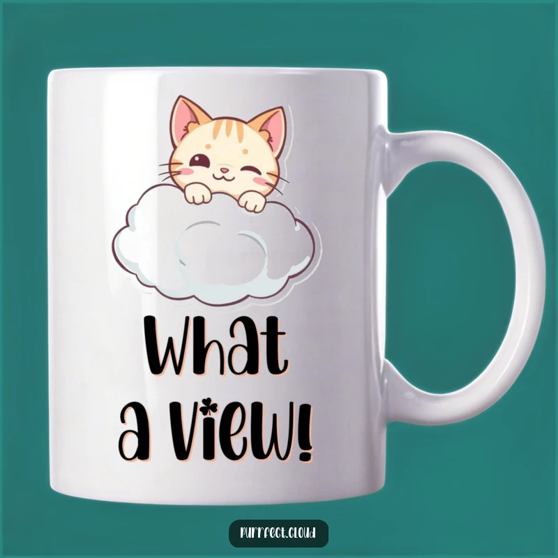 Funny Curious Cat Cloud Mug: Peek into Wonder with this Humorous Feline Gift
