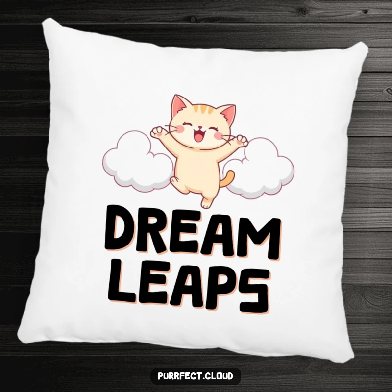 Funny Cat Cloud Pillow, a cat leaps between clouds, joyful and energetic, soft and decorative cushion.