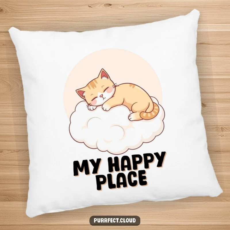 Funny Cat Cloud Pillow, a cat stretches on a pink cloud, content and happy, soft and decorative cushion.