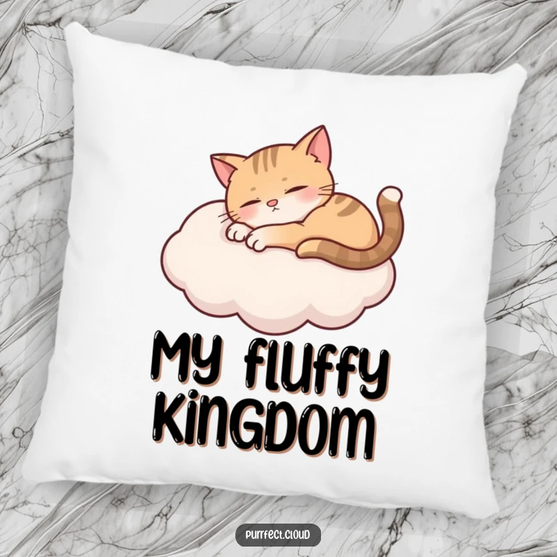 Funny curious cat peering over a cloud with wide eyes, a soft and humorous pillow.