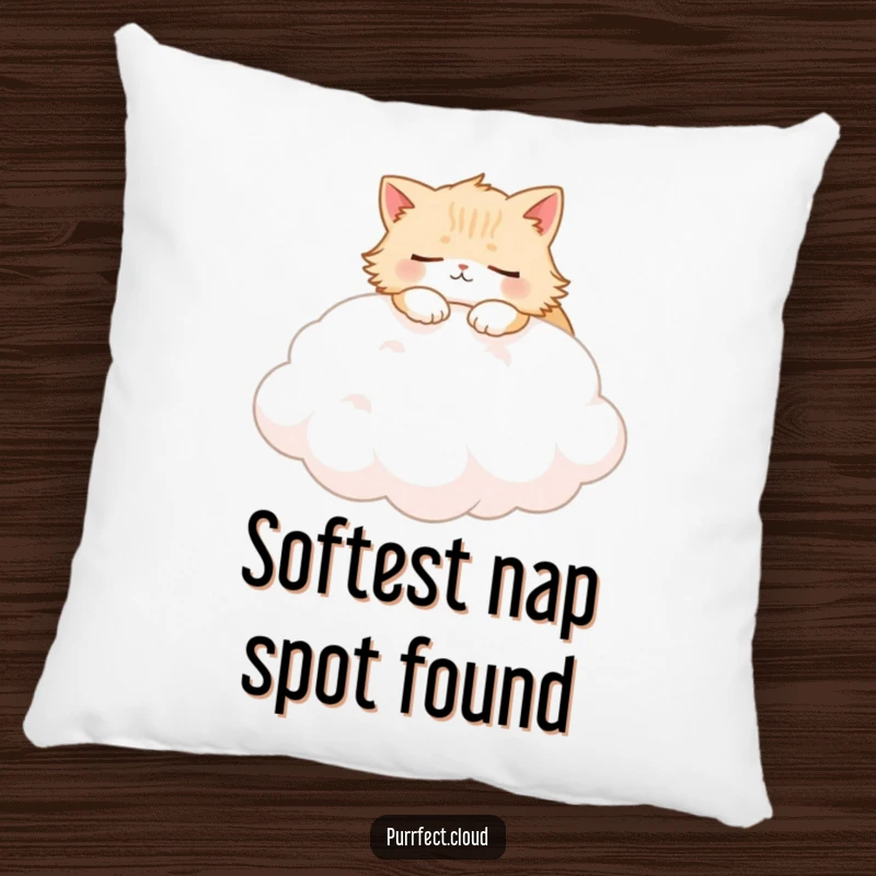 Funny Fluffy Cat Pillow with a content kitty asleep on a soft cloud, offering comfort and charm.