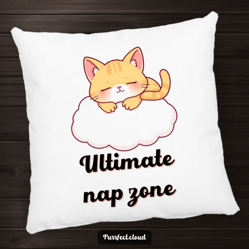 Funny napping cat cloud pillow with a content cat sleeping on a cloud, adding a humorous and serene touch to any space.