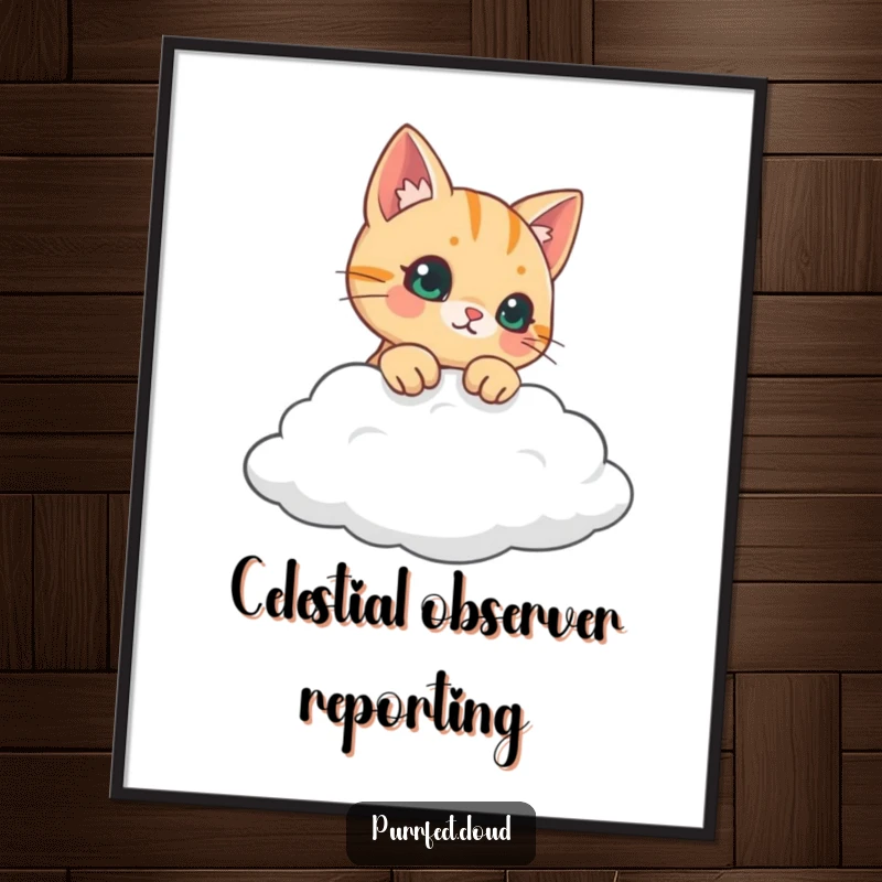 Funny curious cat peeking over a soft cloud, high-resolution digital art, beautiful funny gift.