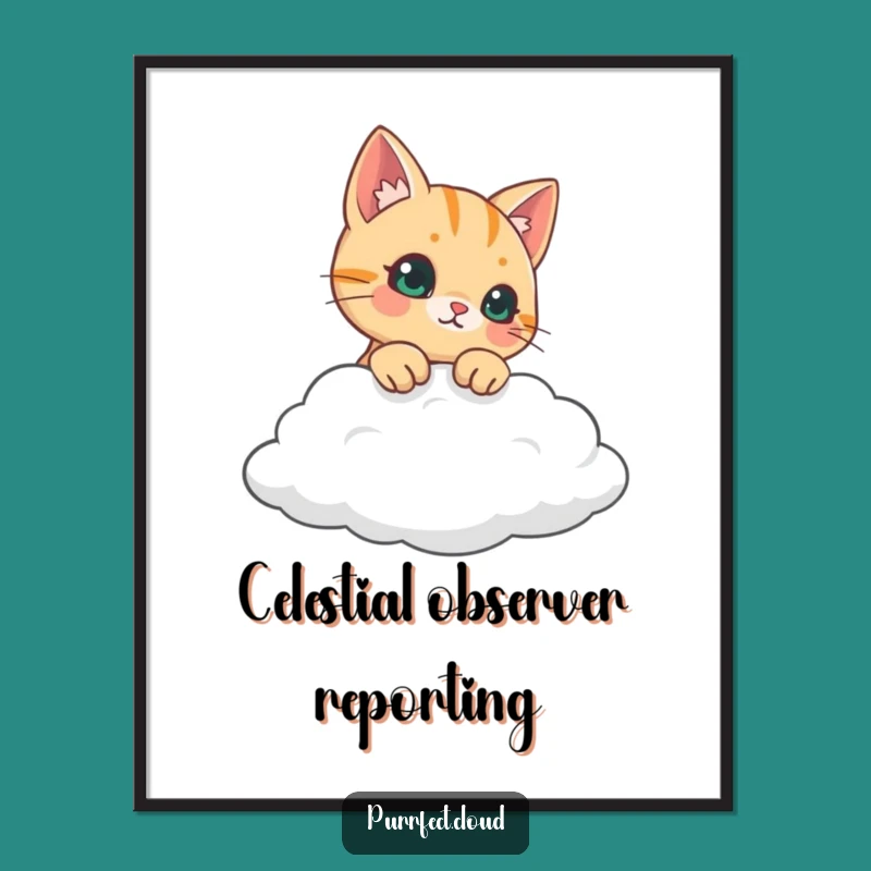 Funny Curious Cat Digital Art - Whimsical Cloud Kitty Print - Instant Cat Lover Gift