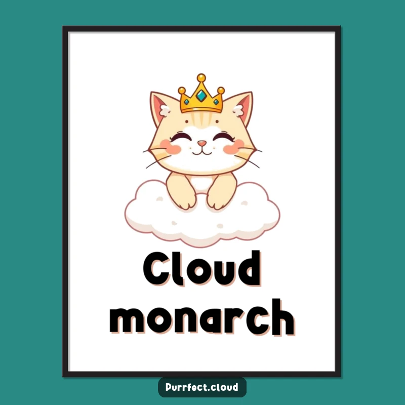 Funny Royal Cat Digital Art - Crowned Cat Cloud Print Gift