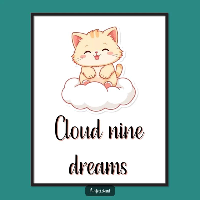 Funny Fluffy Cloud Cat Bouncing Digital Art Print, Instant Joyful Wall Decor