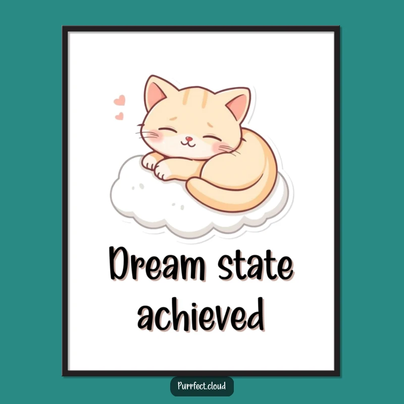 Funny Cat Dreaming Digital Art: Happy Smiling Feline Print, Whimsical Decor Gift