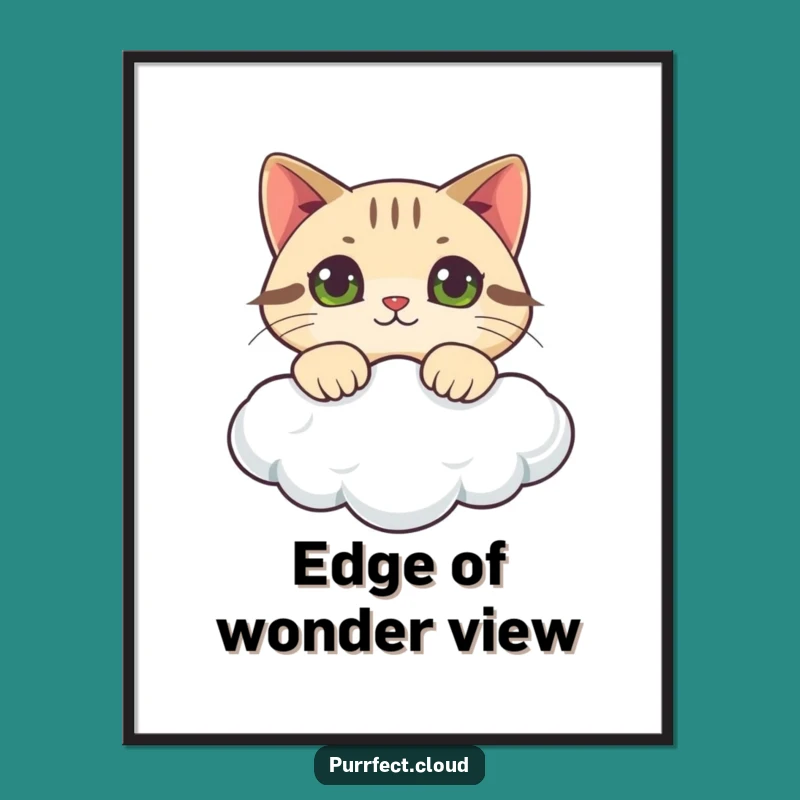 Funny Curious Cat Cloud Digital Art: Instant Download of Feline Explorer Art