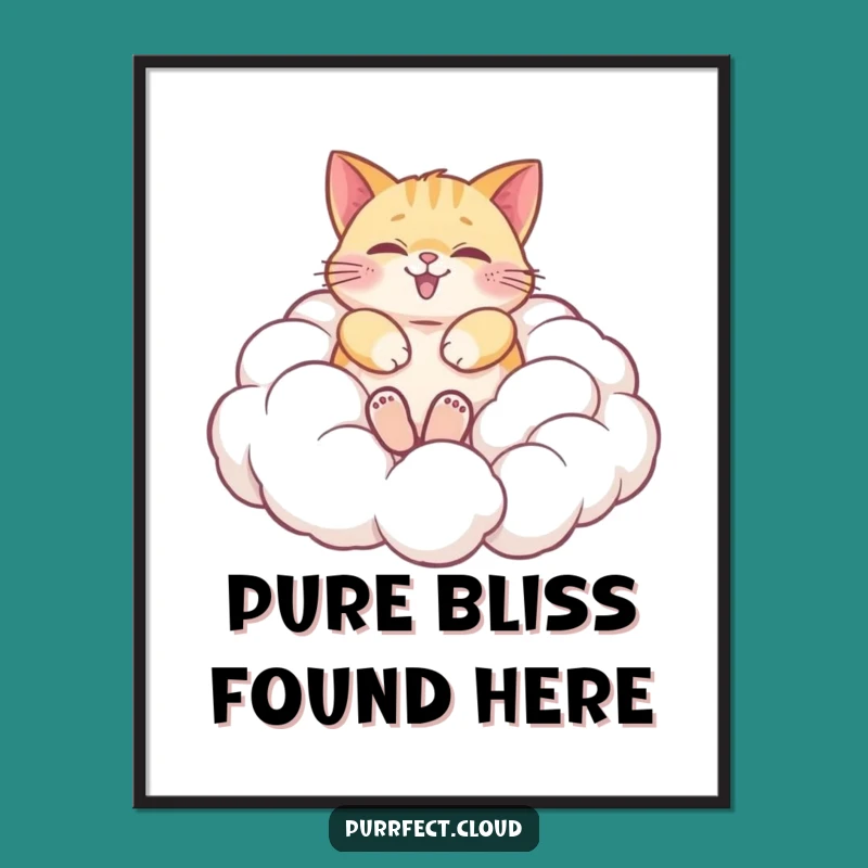 Funny Cat Cloud Digital Art: Whimsical Feline Bliss, Instant Download Gift