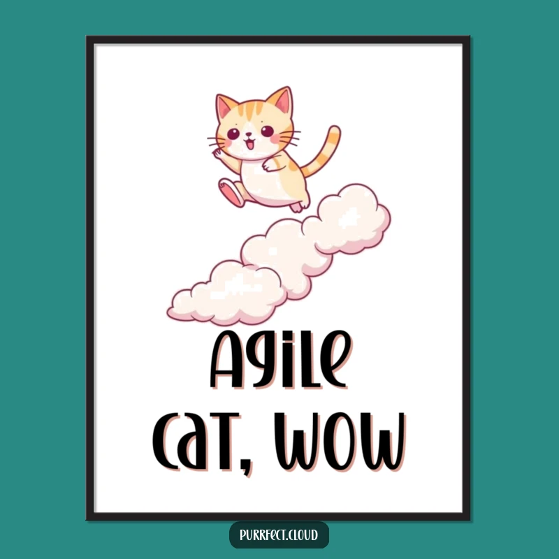 Funny Cat Cloud Jumper Print: Agile Action Digital Art, Perfect Funny Gift