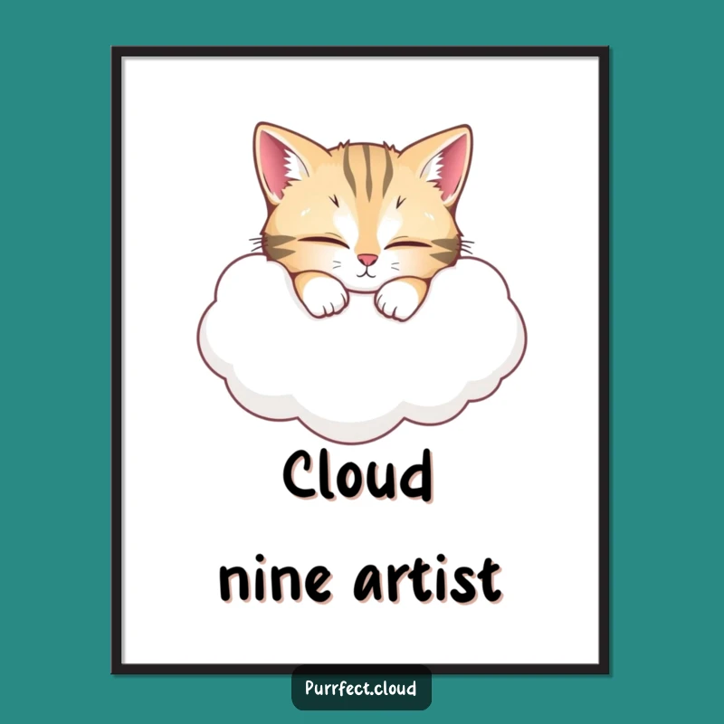 Funny Cat Cloud Nap Digital Art: Wide-Eyed Kitty Print - Instant Funny Gift
