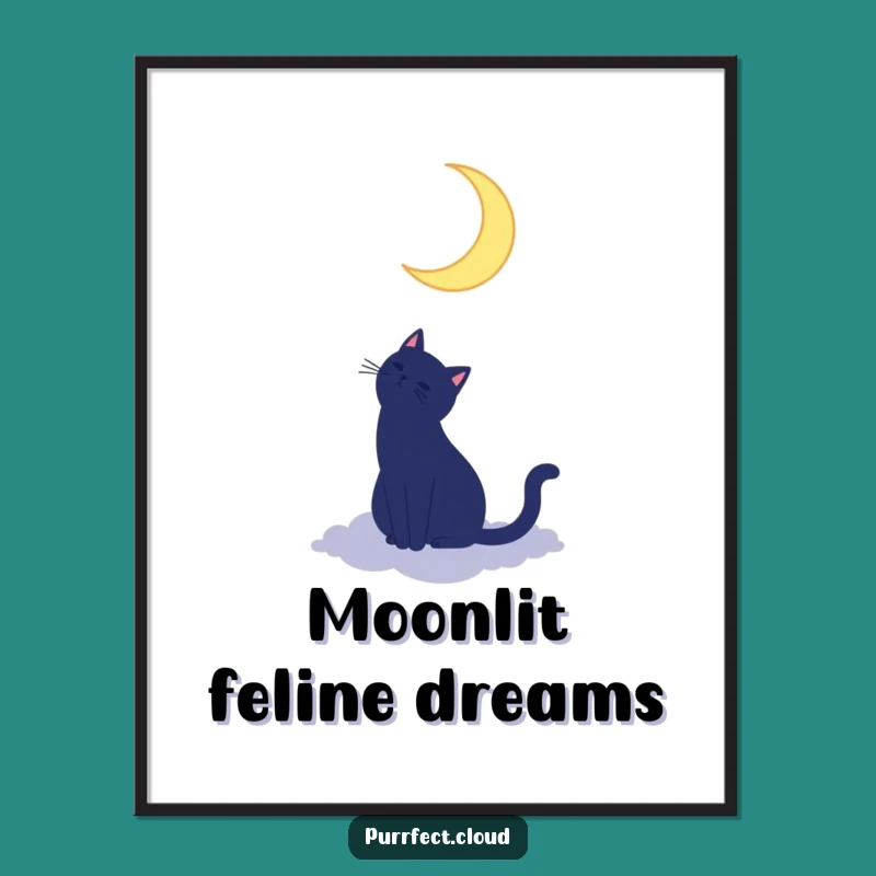 Funny Cat Moon Digital Art - Silhouette Dreamy Print