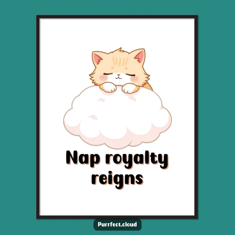 Funny Fluffy Cat Cloud Digital Art: Cozy Kitty Print Gift