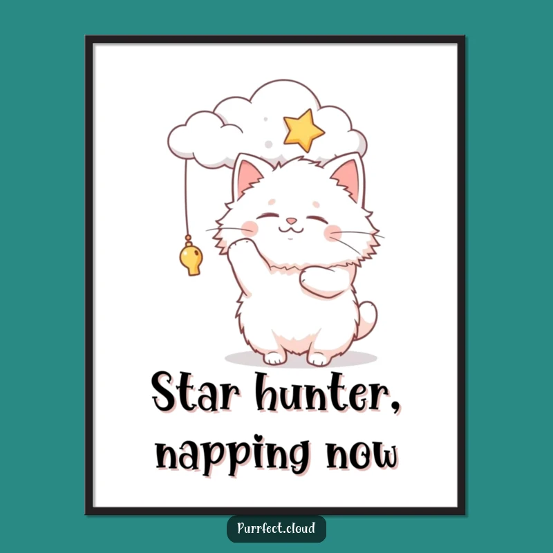 Funny Fluffy Cat Cloud Star Digital Print: Instant Whimsical Art, Perfect Gift
