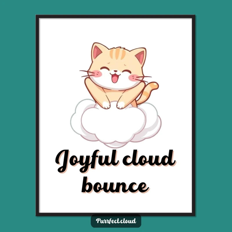 Funny Kawaii Cat Cloud Digital Art: Instant Download of Bouncing Feline Art