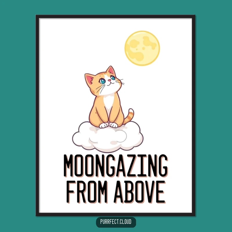 Funny Moonlit Cat Digital Art: Instant Ethereal Wall Decor