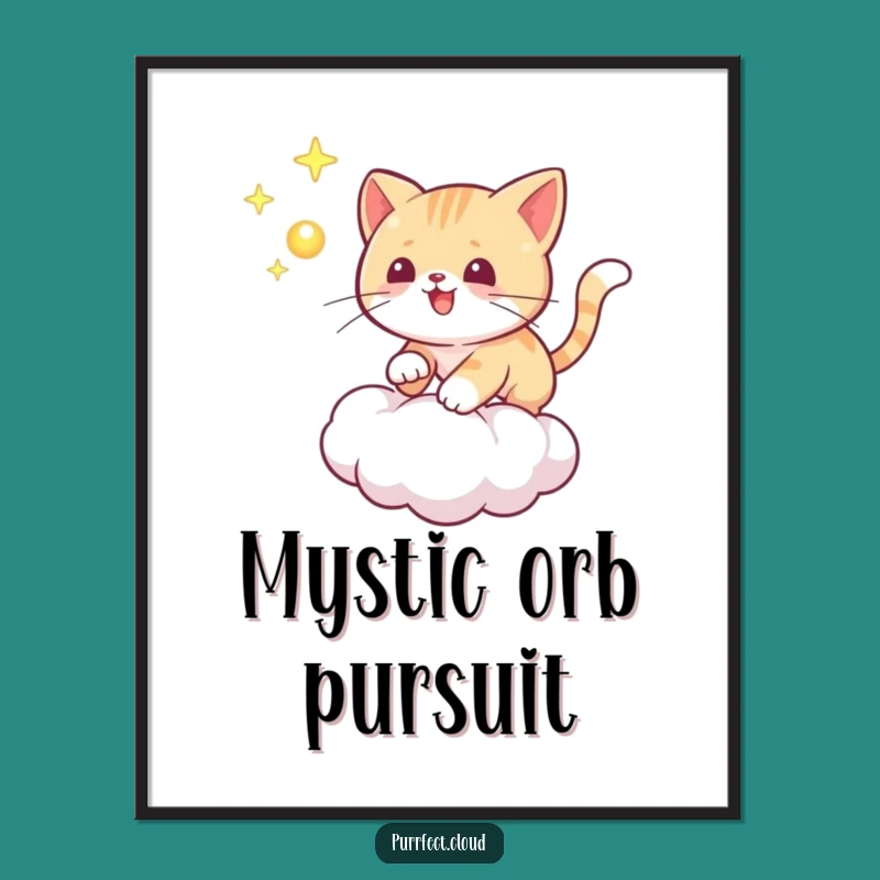 Funny Playful Cat Orb Digital Art: Instant Download of Feline Chase Art