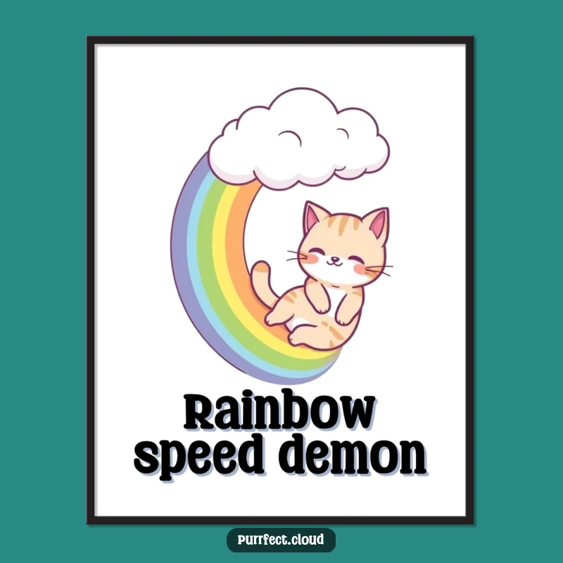 Funny Rainbow Sliding Cat Digital Art - Instant Joyful Decor