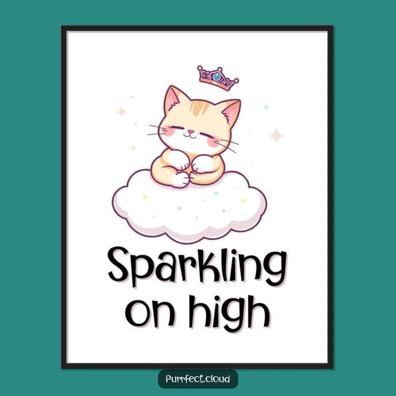 Funny Regal Cat Digital Art - Sparkly Cloud Print