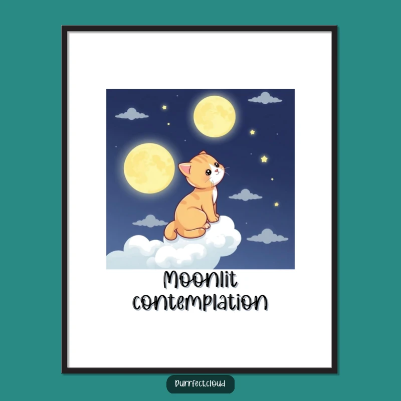 Funny Moon Gazing Cat Cloud Digital Art - Instant Celestial Decor