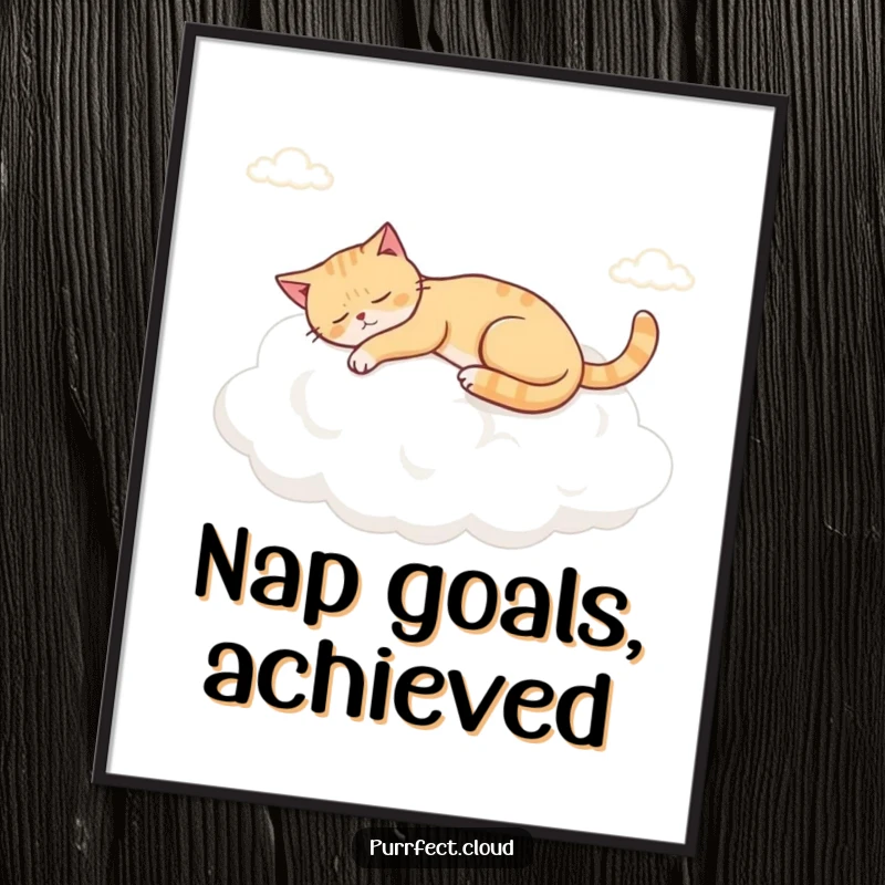 Funny napping cloud cat digital art print, a tranquil depiction of a cat sleeping on a cloud.