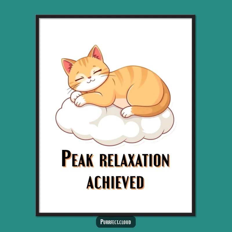 Funny Relaxed Cat Cloud Digital Art - Instant Hilarious Gift for Wall Decor