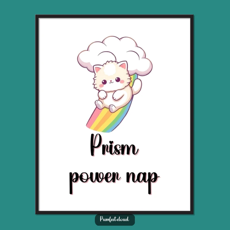 Funny Cat Rainbow Slide Digital Art: Whimsical Feline Rainbow Adventure Print