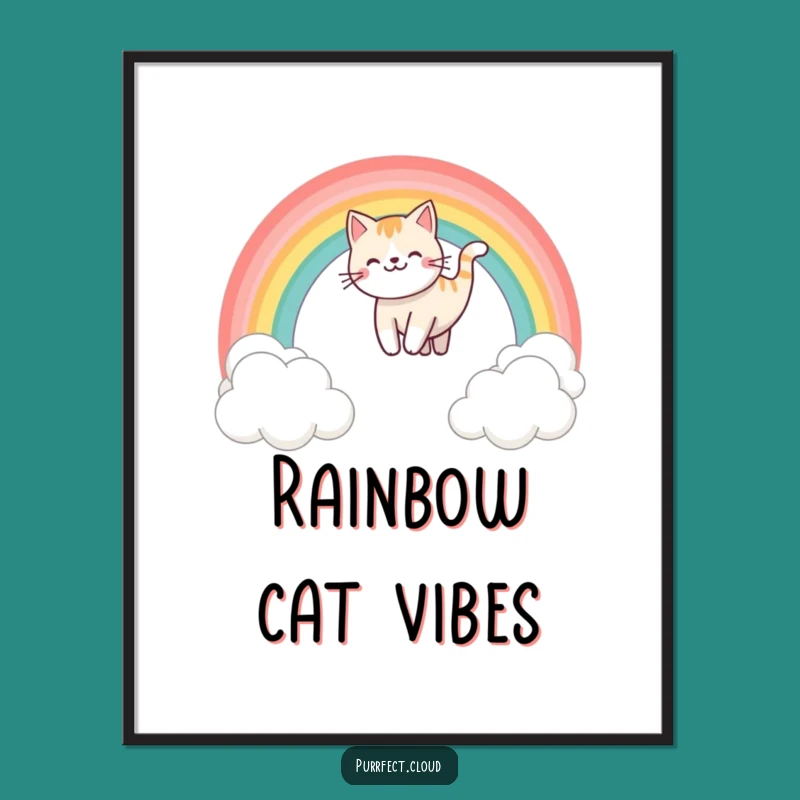 Funny Rainbow Sliding Cat Digital Art - Whimsical Wall Decor