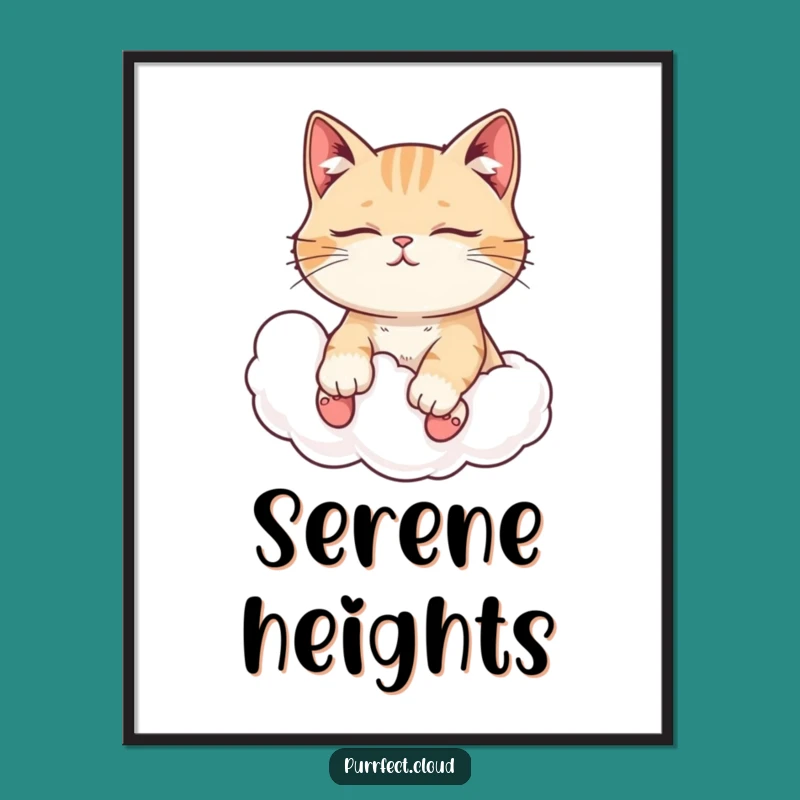 Funny Peaceful Cat Digital Art - Cloud Rider Serenity Print, Instant Gift!