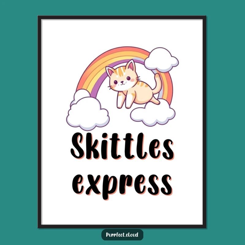 Funny Cat Rainbow Digital Art - Whimsical Feline Wall Decor