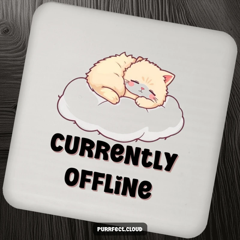 Funny Cat Cloud Coaster, a cat naps on a cloud, protects surfaces, cute and serene home decor.