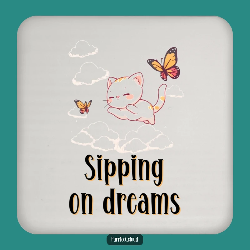 Funny Cat Butterfly Clouds Coaster Set: Add Whimsy to Your Table