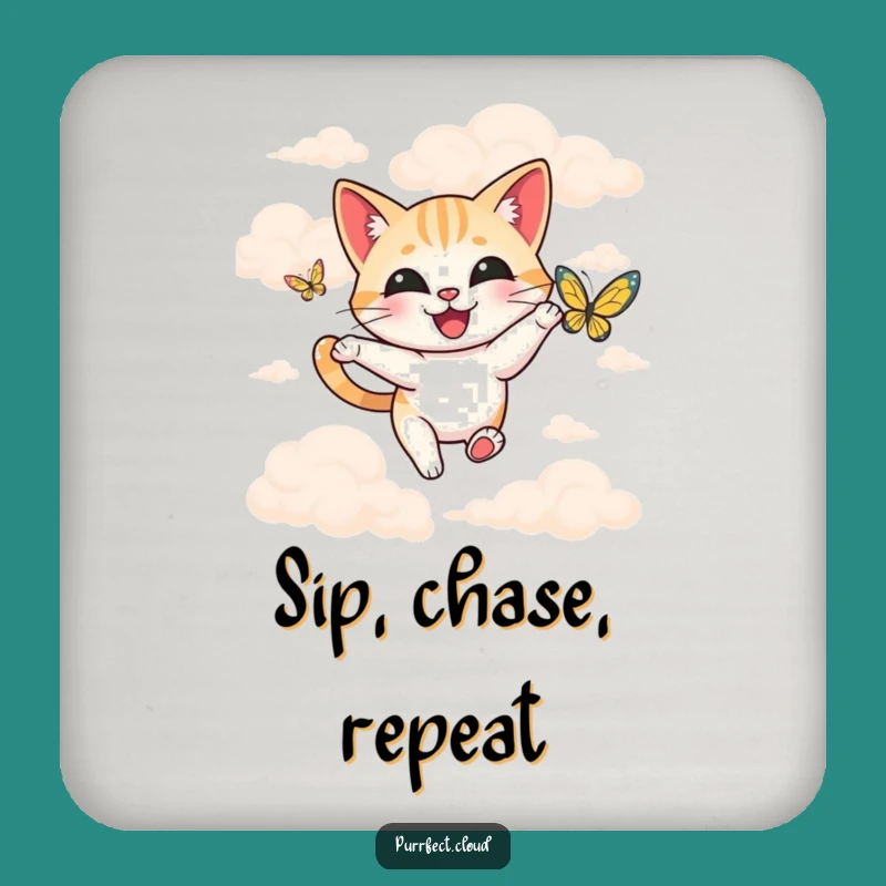 Funny Happy Cat Butterfly Drink Coaster - Whimsical Protection for Surfaces